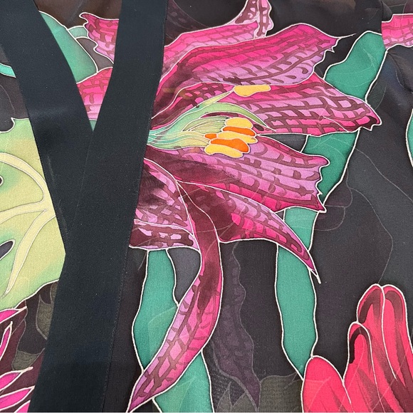 Rare Colorful Tropical Floral Island Print Silk Kimono One Size - Picture 13 of 16